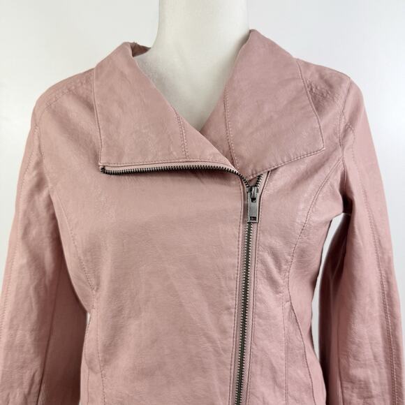 Anthropologie ETT:TWA Ripley Light Pink Faux Leather Moto Jacket SP Vegan Ribbed - Picture 3 of 16